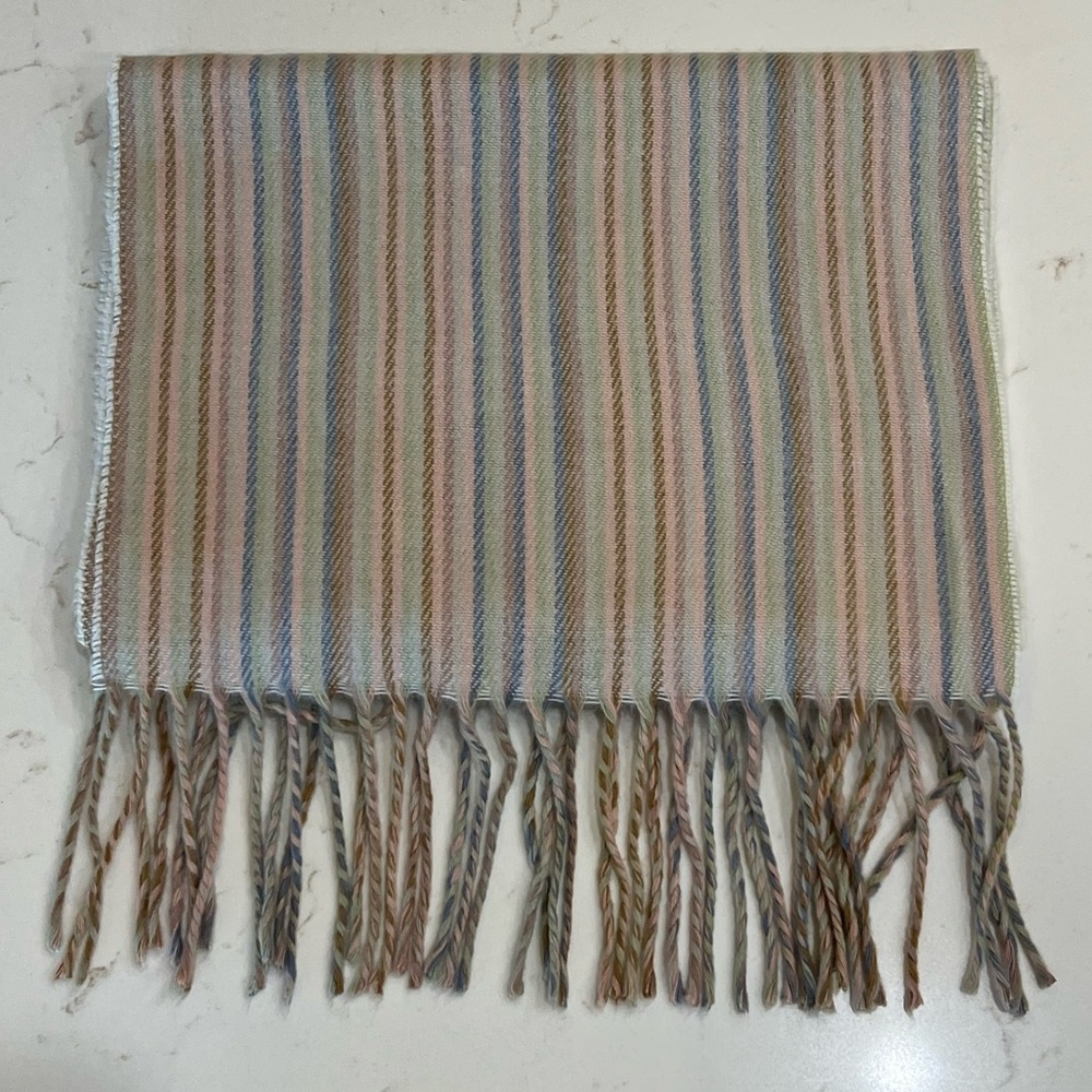 Cejon Neutral Multi Stripe Fringe Scarf Made in Italy NWT